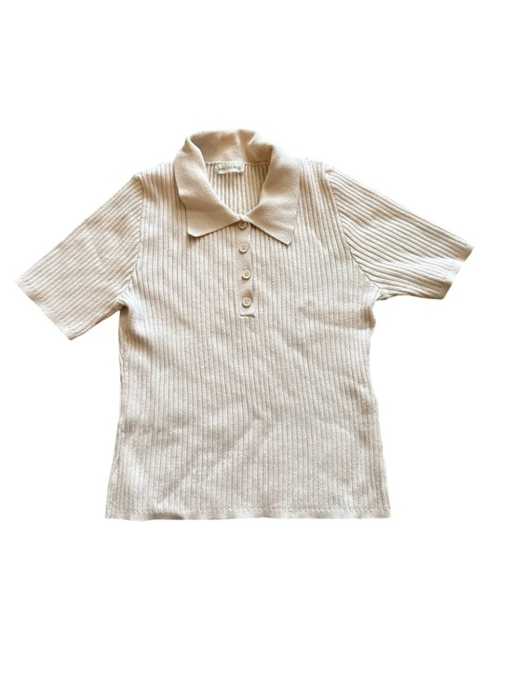 Avec Les Filles Cream Ribbed Polo Knit Top
